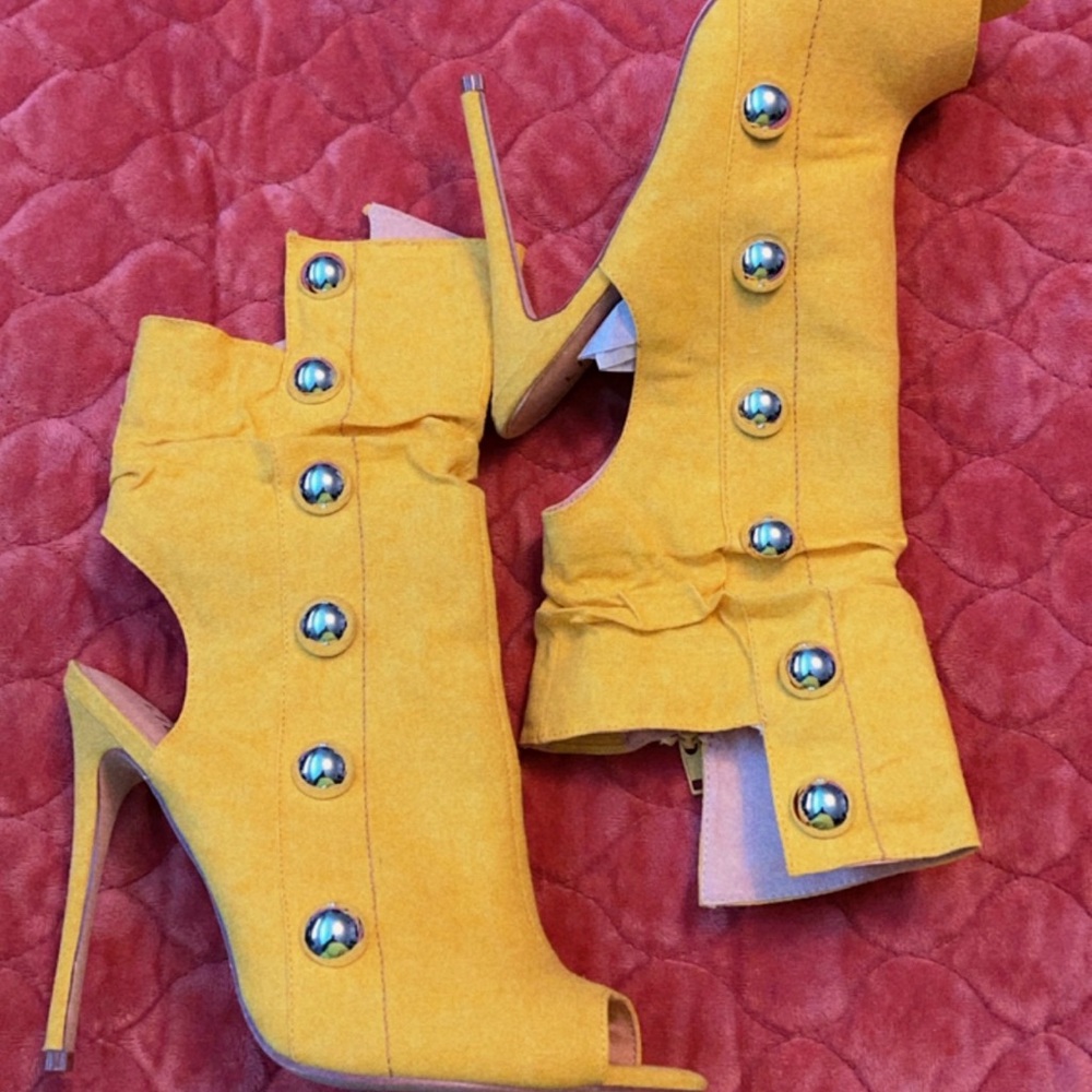 Yellow Peep-Toe Stiletto Booties
